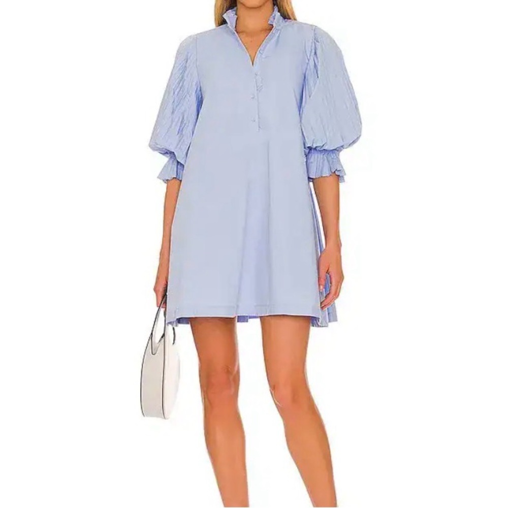 Elegant Blue Puff Sleeve Dress